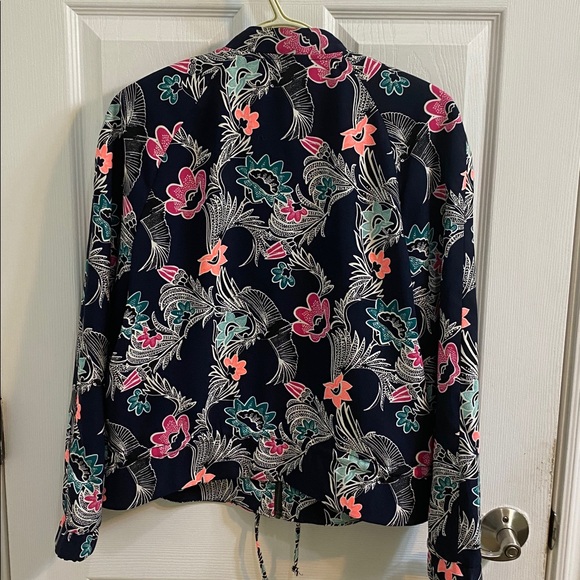 Banana Republic Floral Bird Print Drape Navy Bomber jacket Coat Women’s Small - Picture 6 of 9